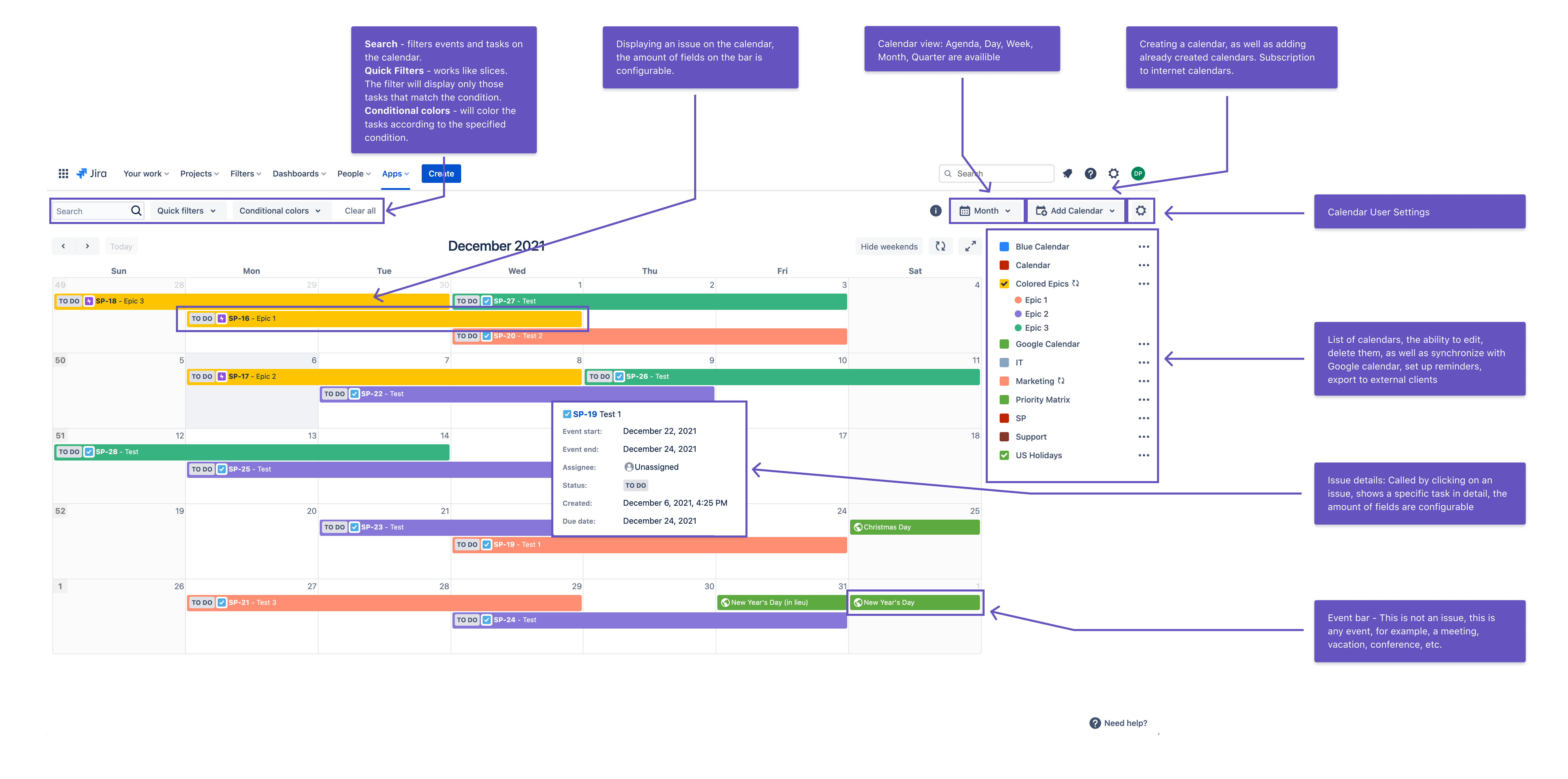 Calendar interface