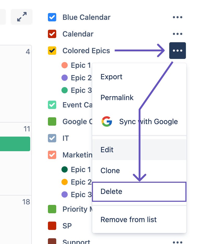 Edit, Clone, Remove or Delete Calendar